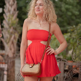 Strapless Cutout Short Dress  - Cherry Red