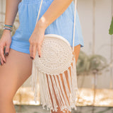 Round Macrame Crossbody Purse - White