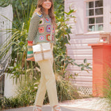 Rainbow Crochet Sweater w/ Striped Sleeve - Sage Green