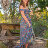 Soleil Strapless Maxi Dress - Lagoon Blue Floral