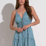 Mini Dress w/ Double Tie front Ruched Waist by Elan - Light Teal