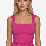 Clean Line Square Shirred Top  Red