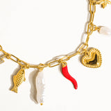 Filigrane 18K Gold Non-Tarnish Pepper Fish Charm Necklace: Red