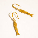 Calypsa 18K Gold Non-Tarnish Fish Charm Drop Earrings: Yellow Gold