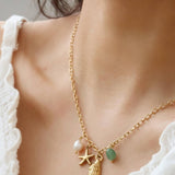 Bonbon 18K Gold Non-Tarnish Pearl and Shell Charm Necklace: Yellow Gold