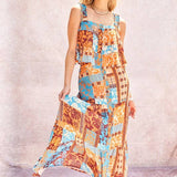 Printed Ruffle Top And Maxi Skirt Set: Orange Blue