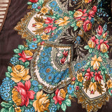 Western Vibe Long Fringe Floral Square Scarf/Shawl Coffee