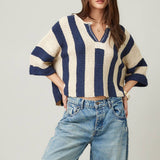 Vertical Striped Sweater : Navy / Cream