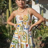 Tropical Printed Cut Out Mini Dress: White Multi Print