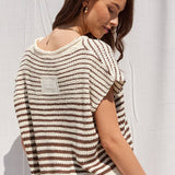 Striped Sleeveless Sweater - Tan / Brown