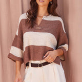 Chunky Striped Patch Sweater - Oatmeal / Cocoa