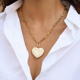 Rouelle 18K Gold Non-Tarnish Heart Chain Necklace: White