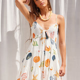 Seashell Printed Cut Out Mini Dress - White Multi Print