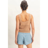 Crochet Tank With Front Tie - Dark Taupe
