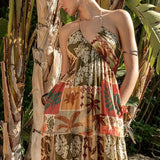 Printed Halter Tie Maxi Dress: Multi