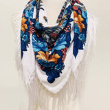 Western Vibe Long Fringe Floral Square Scarf/Shawl Yellow