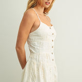 Eyelet Romper with Button Detail Front & Cross Back - Off White