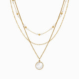Layered Stainless Steel Pearl Disc Pendant Necklace