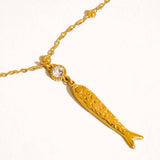 Leni 18K Gold Non-Tarnish CZ Fish Pendant Necklace: Yellow Gold