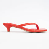 SQUARE TOE THONG STRAP KITTEN HEELS: RED