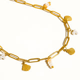 June 18K Gold Non-Tarnish Seashells Charm Necklace: Yellow Gold