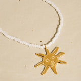 Iridessa 18K Gold Non-Tarnish Sun Beaded Necklace: White