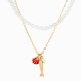 Sea Life Layered Pearl & Fish Charm Necklace