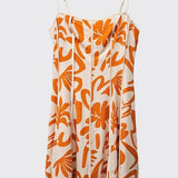 Abstract Print Mini Dress With Contrast Binding -  Orange & White