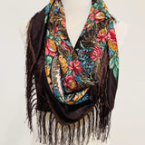 Western Vibe Long Fringe Floral Square Scarf/Shawl Yellow