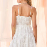 White Embroidered Cut Out Mini Dress - Off White