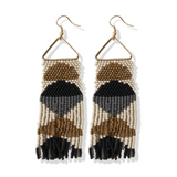 Beaded Half Circles OnTriangle Fringe Earrings - Ivory, Gold, Black, Grey
