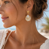 Coastal Pearl Shell Starfish Drop Earrings