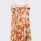 Abstract Print Mini Dress With Contrast Binding -  Orange & White