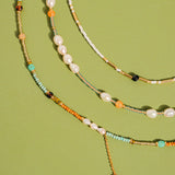 18K Handmade  Bohemian Beaded Stack Necklaces: Sapphira-Turquoise