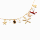 Pearl Starfish Nine Sea Life Charm Necklace