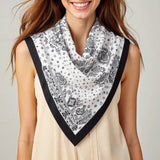 Printed Triangle Scarf Bandana Style Wrap / Shawl Paisley White-Black
