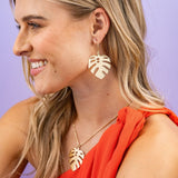 Flora - Small Brass Monstera Leaf Drop Earrings by Ink & Alloy