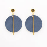 Leather Circle w/ Brass Stick Earrings Navy