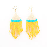 Colorblock Fringe Earrings - Short Yellow / Turq