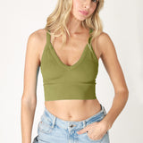 Ribbed V Neck Bra Top by NikiBiki - Guacamole