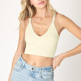 Ribbed V Neck Bra Top by NikiBiki - Butter Cream