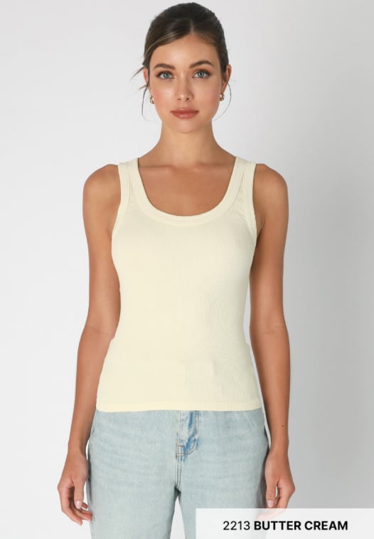Ribbed Reversible Full Length Tank Top by NikiBiki - Butter Cream