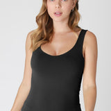 Clean Line Sweetheart Neck Full Length Tank Top by NikiBiki - Black
