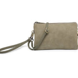 Riley Convertible Cross Body Purse, Wristlet or Clutch -  Olive Suede