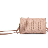 Riley Convertible Cross Body Purse, Wristlet or Clutch -  Herringbone Straw Mauve