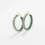 Holly - Woven Raffia Hoop Earrings  - Kelly Green / Pink