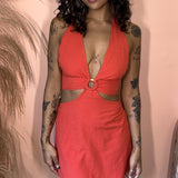 Coconut Halter Short Dress w/ Cutout Front - Cherry Red