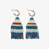 James - Striped Beaded Gold Hoop Earrings  - Teal