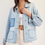 Vintage Wash Denim Jacket w/ Pocket Detail by Eesome - Blue Denim
