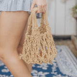 Colbie Macrame Mini Bucket Bag  - Camel